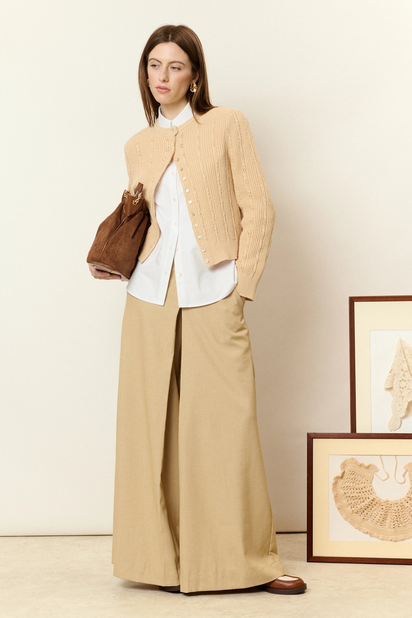 Cardigan coton femme sable torsadé