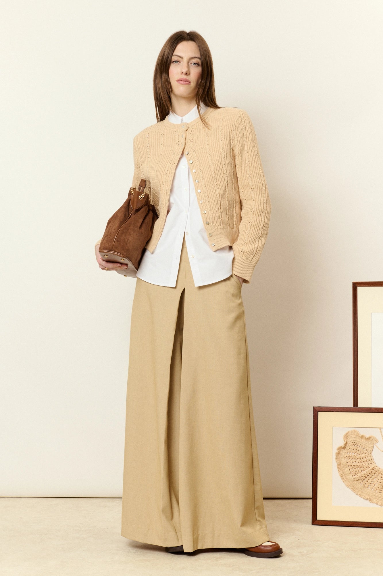 Cardigan coton femme sable torsadé
