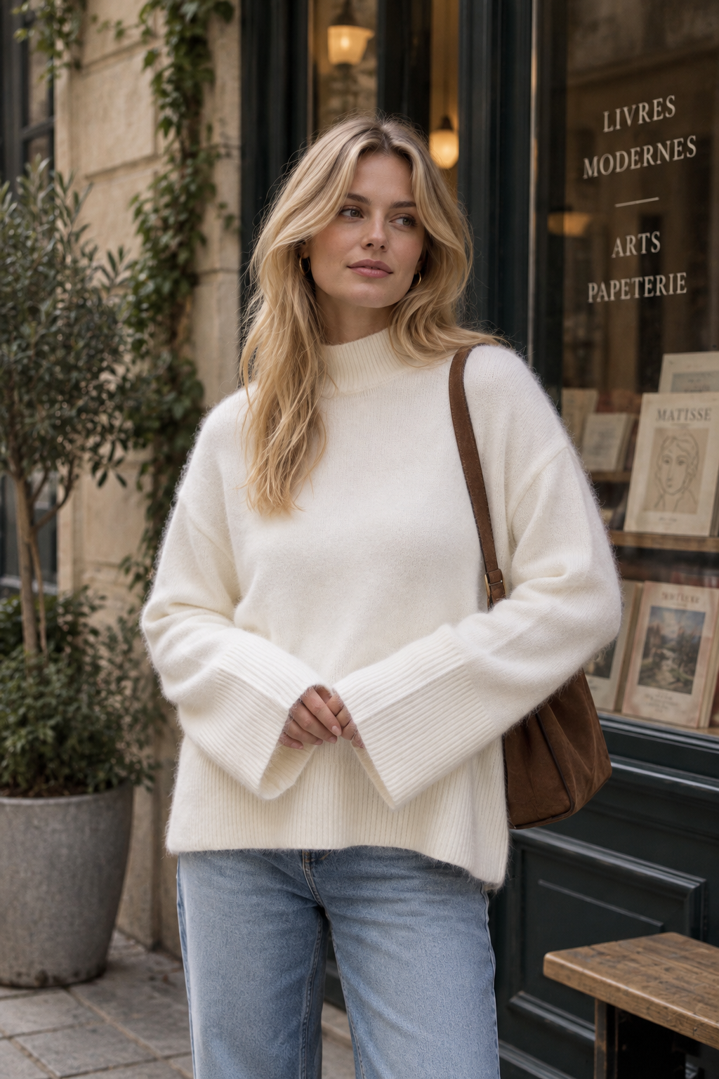 Pull Arthur Ecru – pull angora encolure montante – Nathael Paris