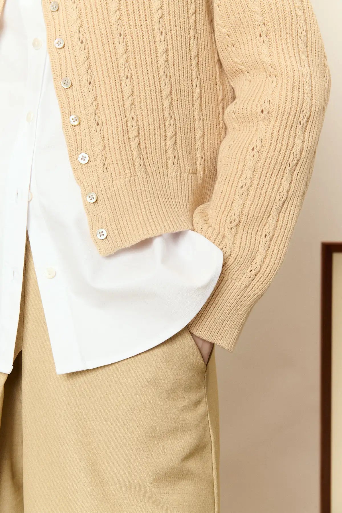 Cardigan coton femme sable torsadé