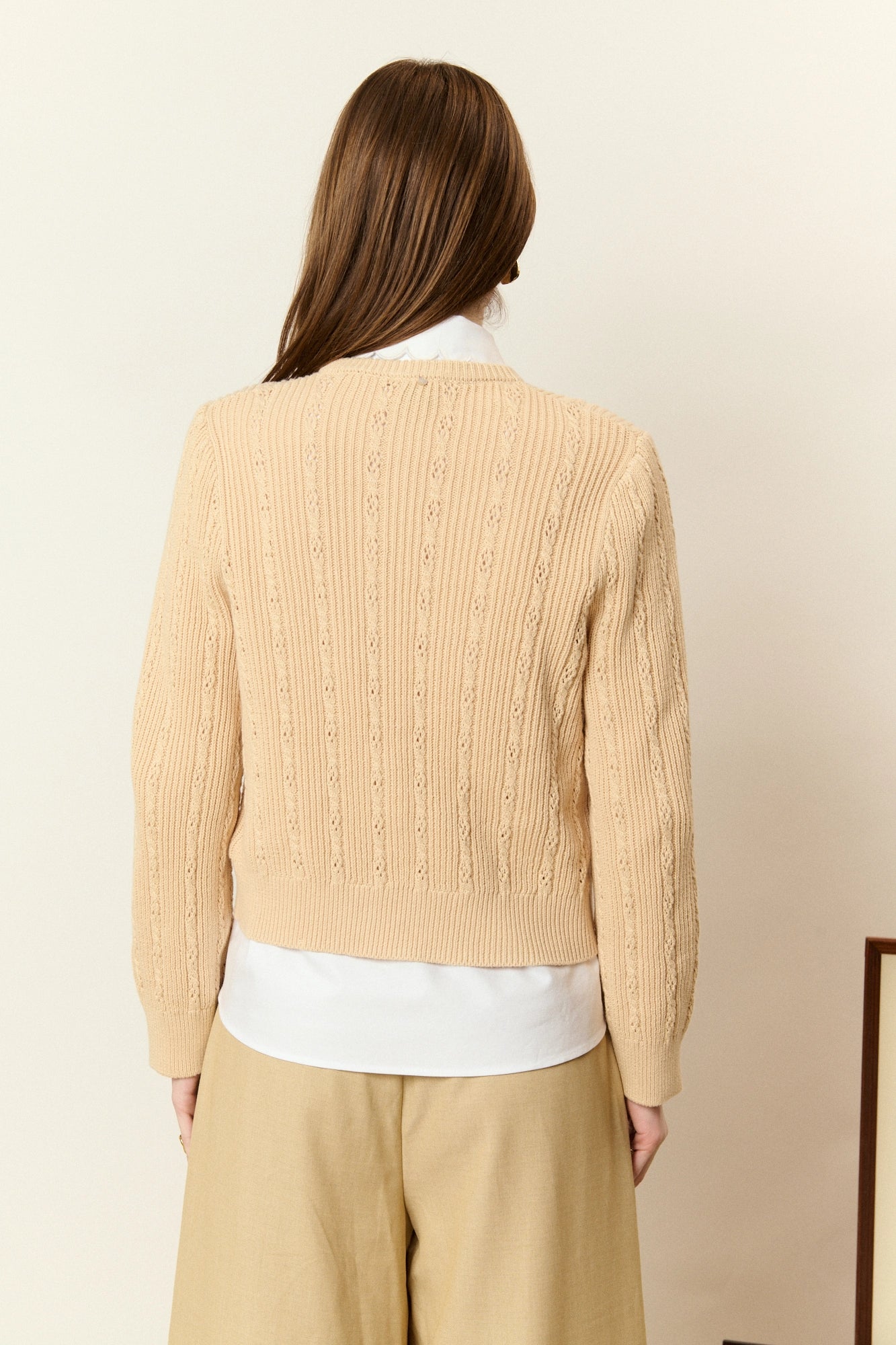 Cardigan coton femme sable torsadé